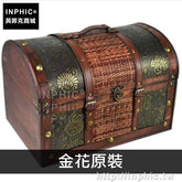 INPHIC-裝飾仿古老式木頭箱子中式密室復古儲物箱收納拍攝道具-金花原裝